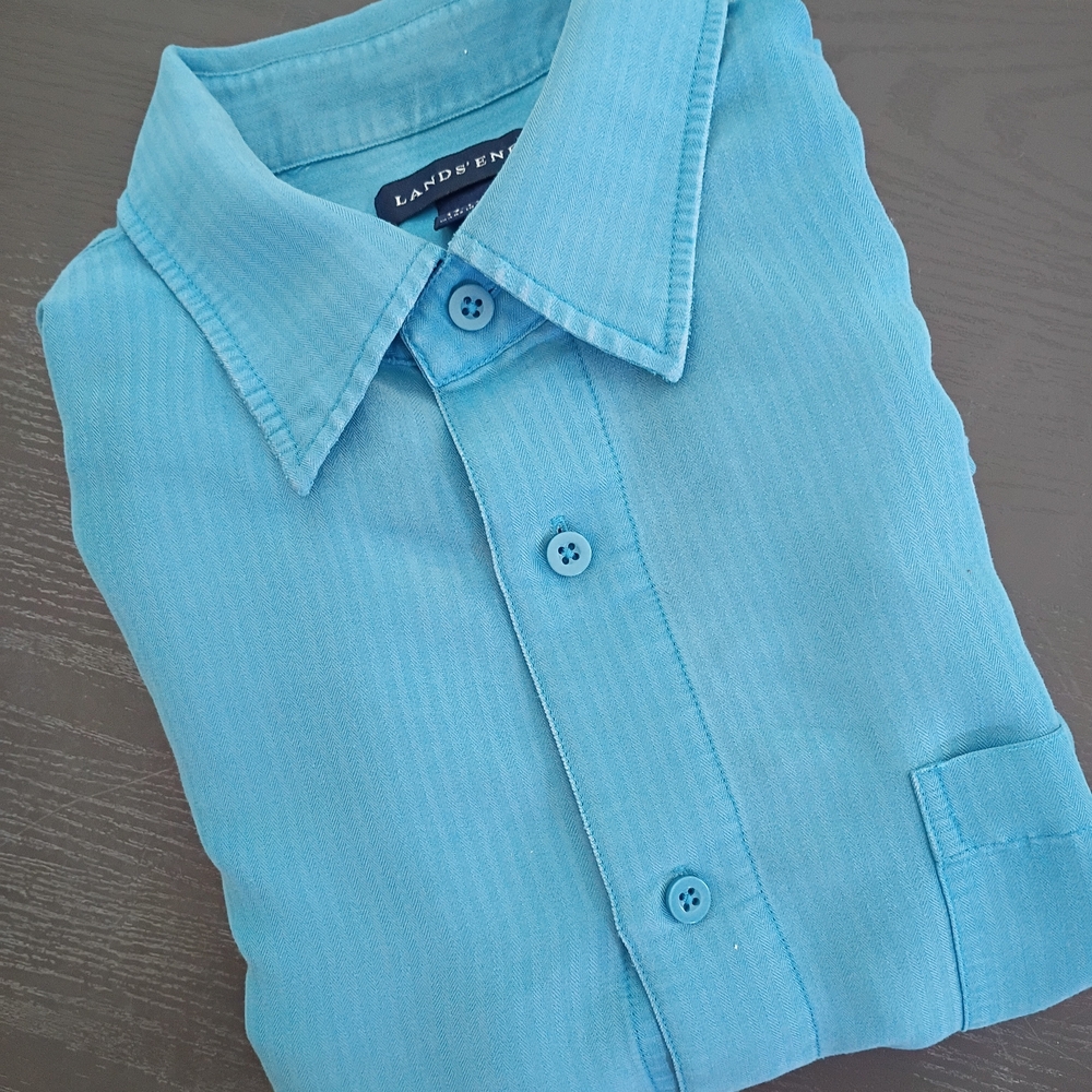 Lands' End Men's Light Blue Casual Shirt Worn But Kept Well. 56" Chest